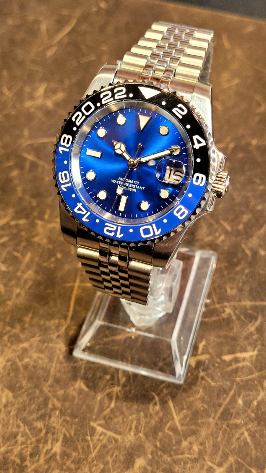 Cobalt Blue Automatic Sunburst Divers Watch Black Blue Sapphire Ceramic Steel UK16