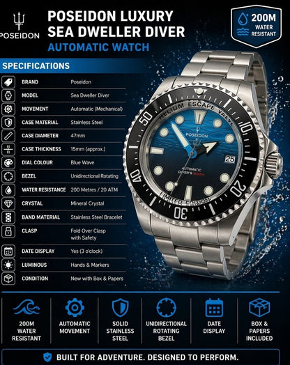 Professional Automatic Divers Watch NH35 Poseidon Sapphire Ceramic Steel 200m 1