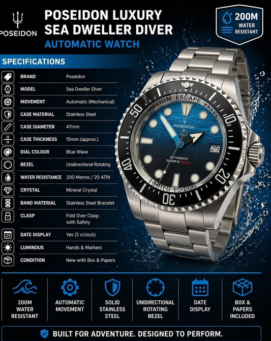 Professional Automatic Divers Watch NH35 Poseidon Sapphire Ceramic Steel 200m 1