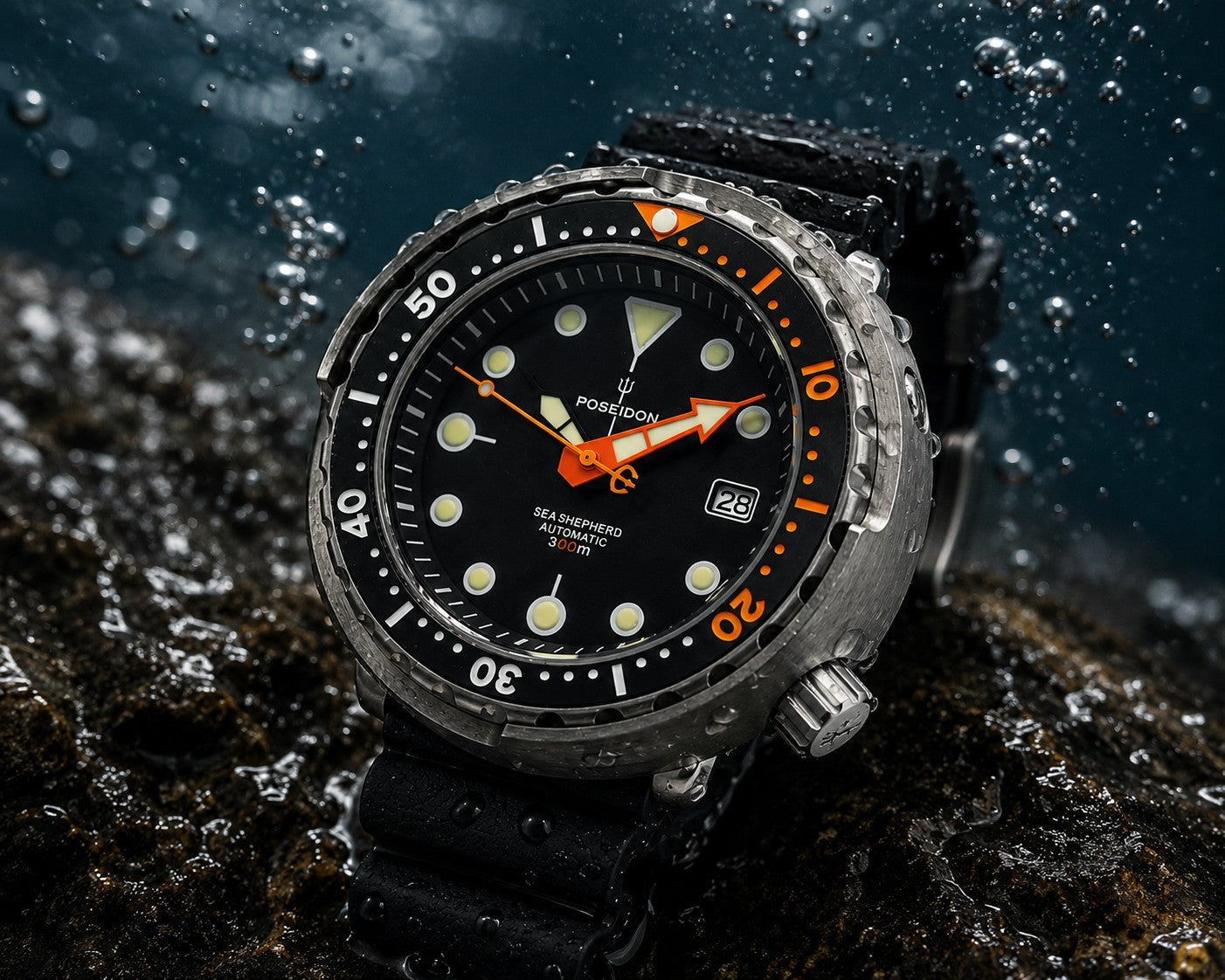 Tough 300m Automatic Dive Watch NH35 Sapphire Steel Black Orange Diver Poseidon3