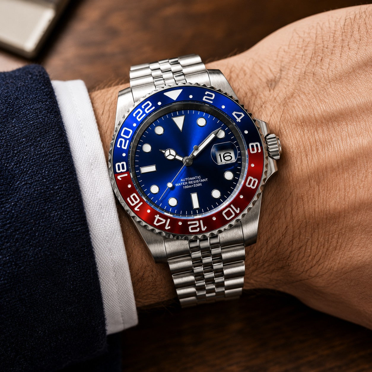 New Automatic Divers Watch Red Blue Bezel Sapphire Ceramic Date Steel UK Seller 2