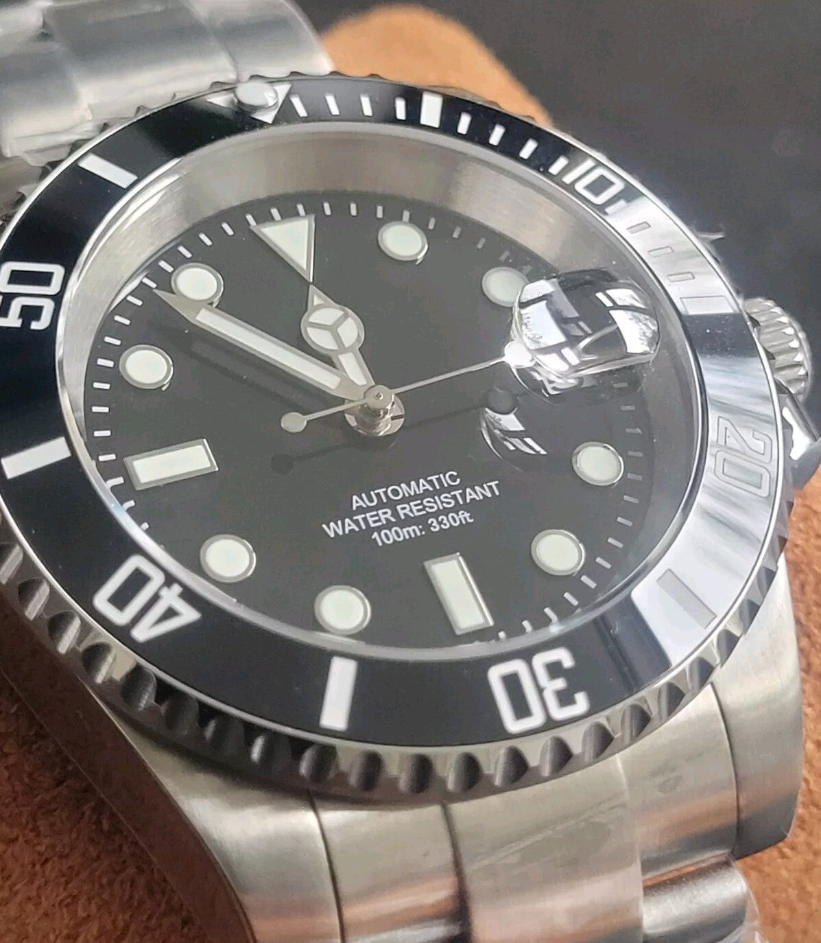 New Automatic Black Divers Sub Watch Seiko TMI NH35 Movement 100m2