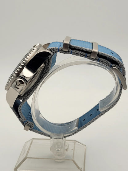 Automatic Diver Watch 200m Poseidon Sapphire Blue Dial Steel Military Strap UK9