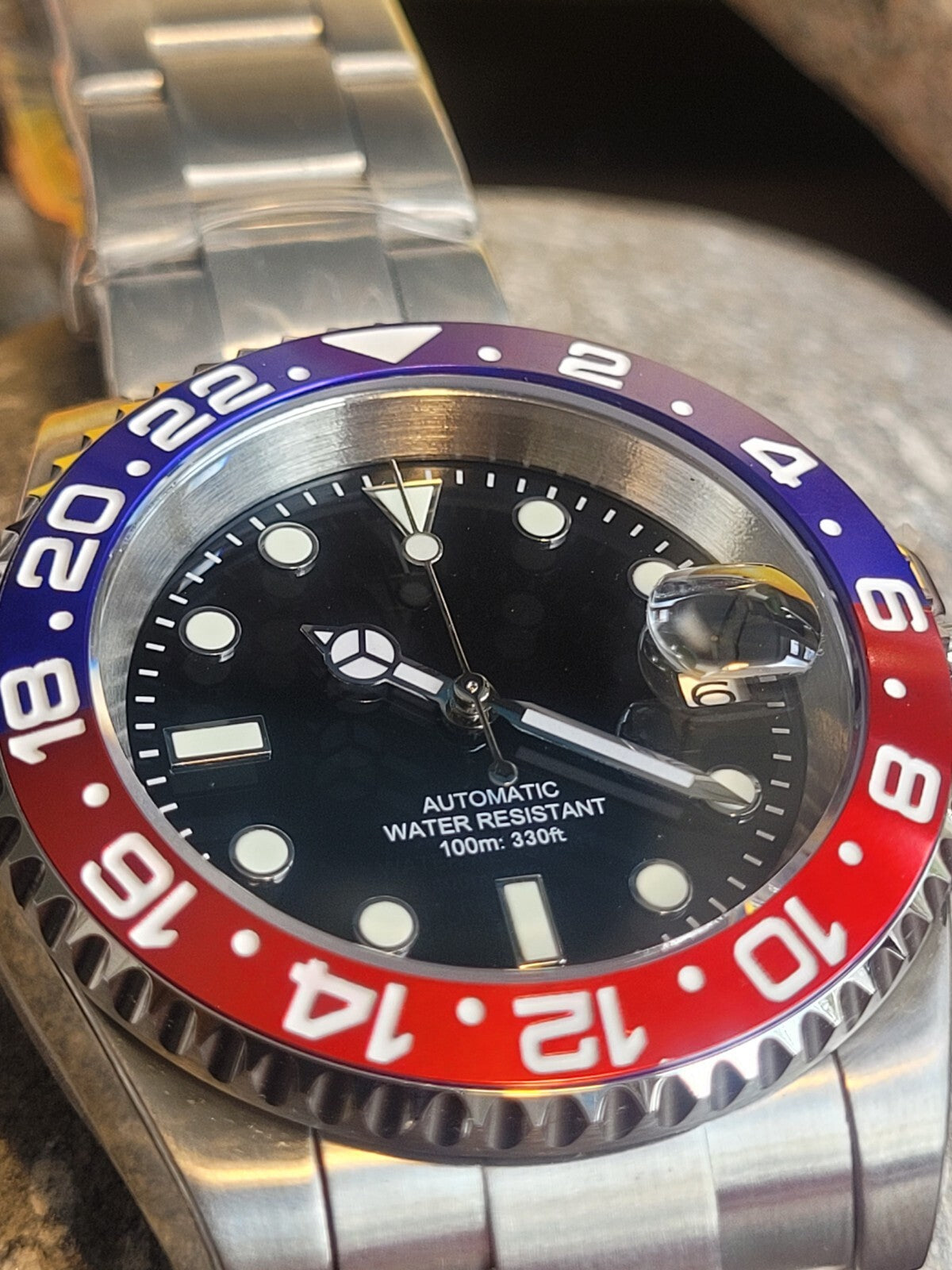 BNIB AUTOMATIC Custom Pepsi Divers Watch Seiko TMI NH35 10atm Sapphire 5