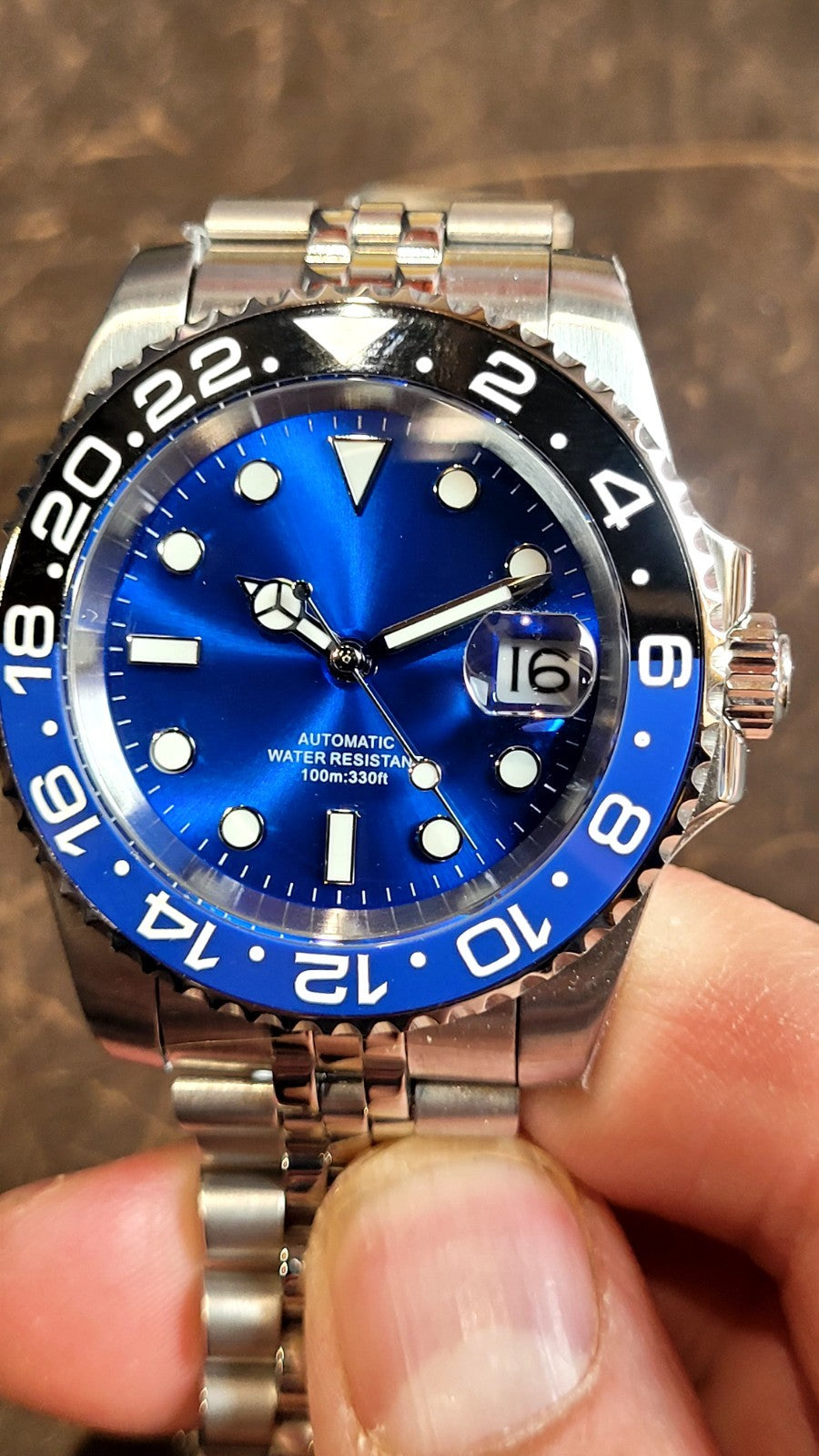Cobalt Blue Automatic Sunburst Divers Watch Black Blue Sapphire Ceramic Steel UK4