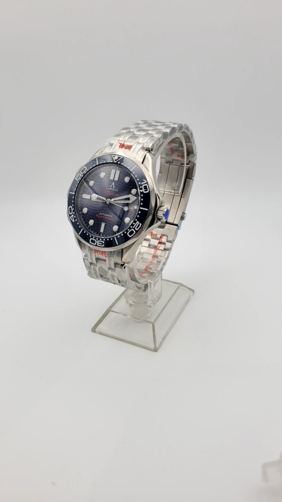 Automatic Divers Watch Sunburst Blue Wave Lambda Maris NH35 Sapphire Ceramic 9
