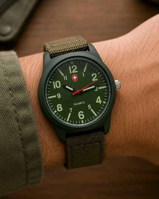 Military Field Watch Quartz Olive Green NATO Strap Army Style Watch0