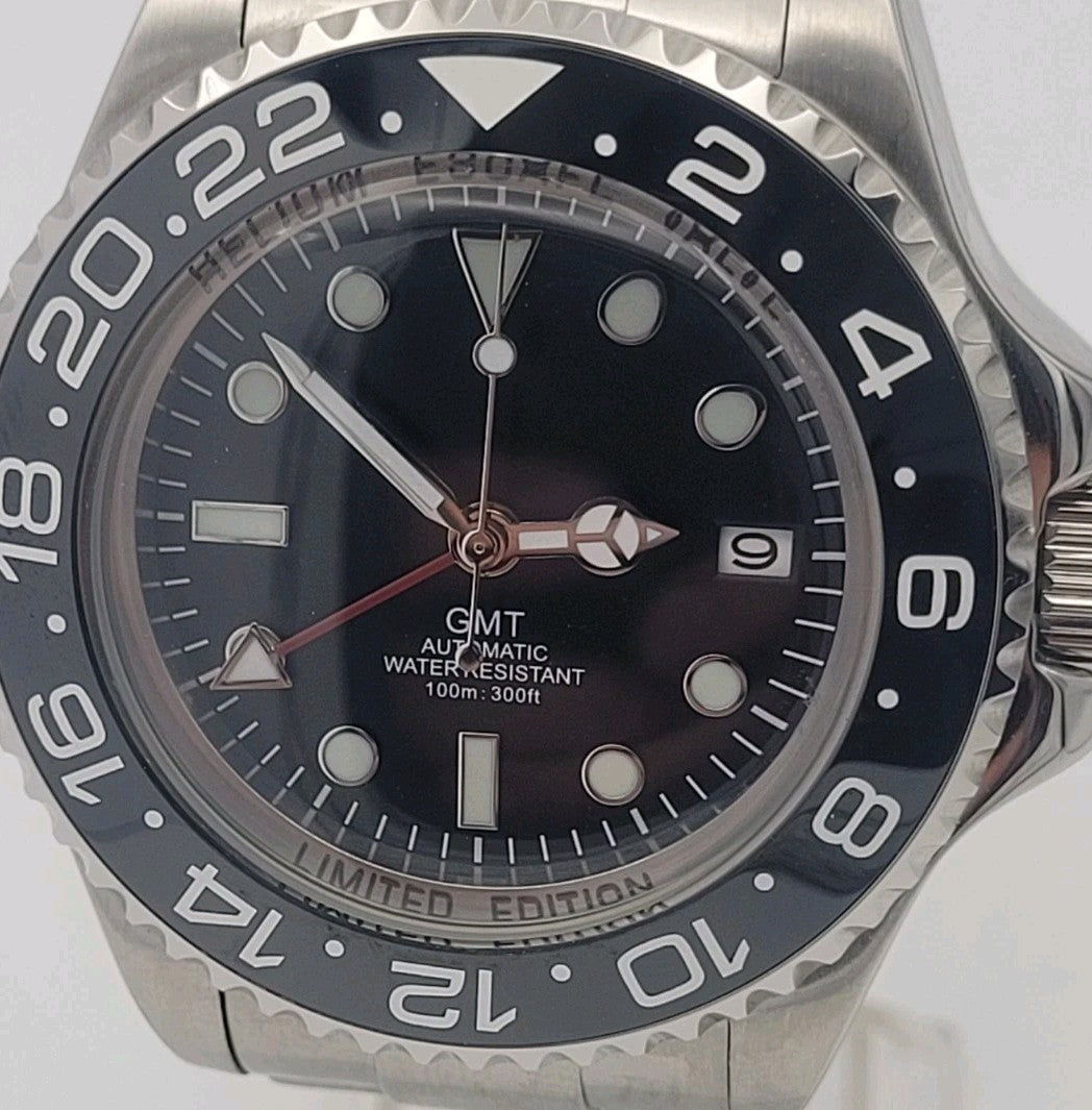 Men's Custom 43mm Black Divers Watch NH34 Seiko TMI Automatic Movt 100m GMT .2