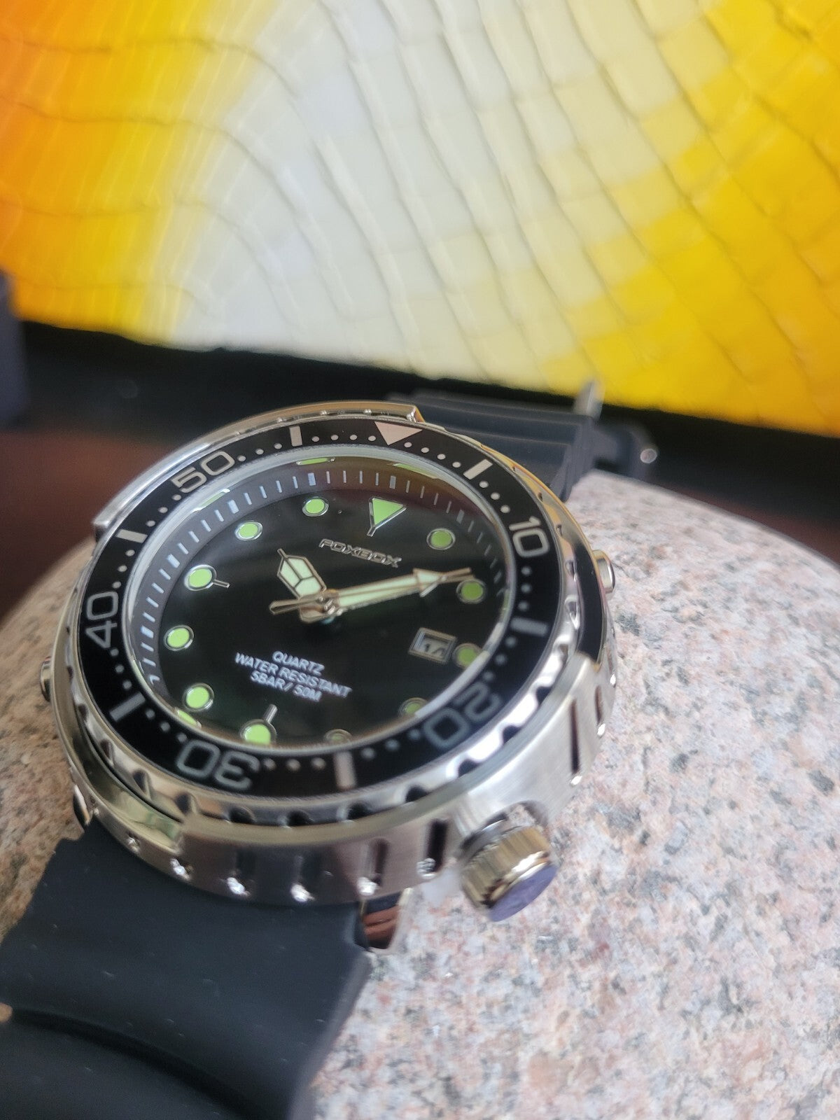 Mens Black 'Tuna' Divers Watch Quartz Black Rubber Strap 50m WR2
