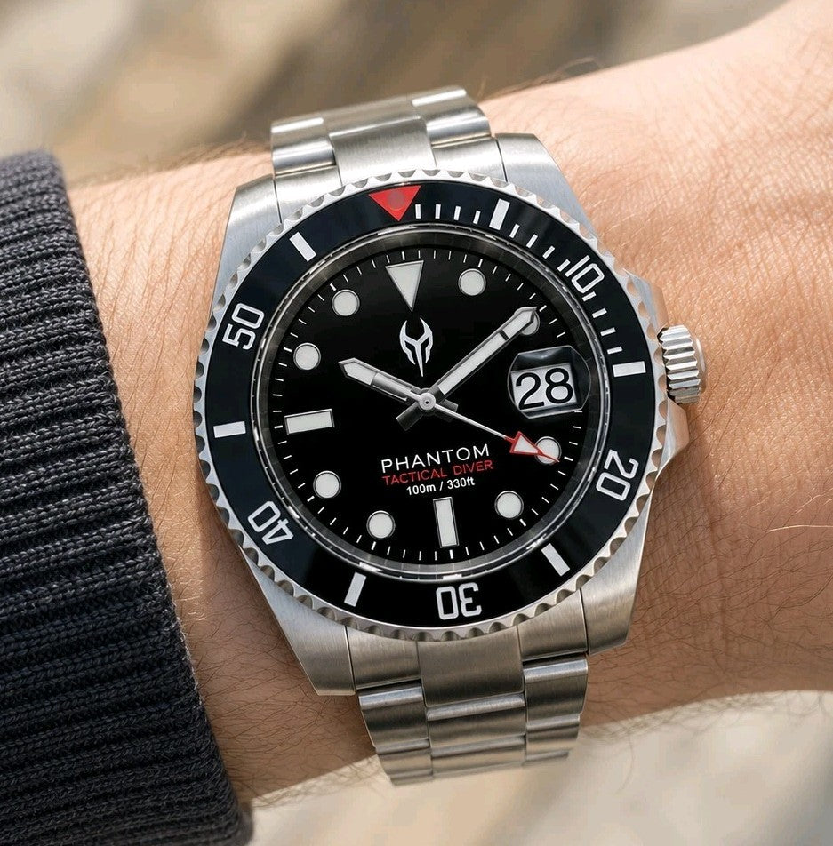 Phantom Stealth Diver Automatic NH35 Sapphire Ceramic Black Dive Watch 100m0