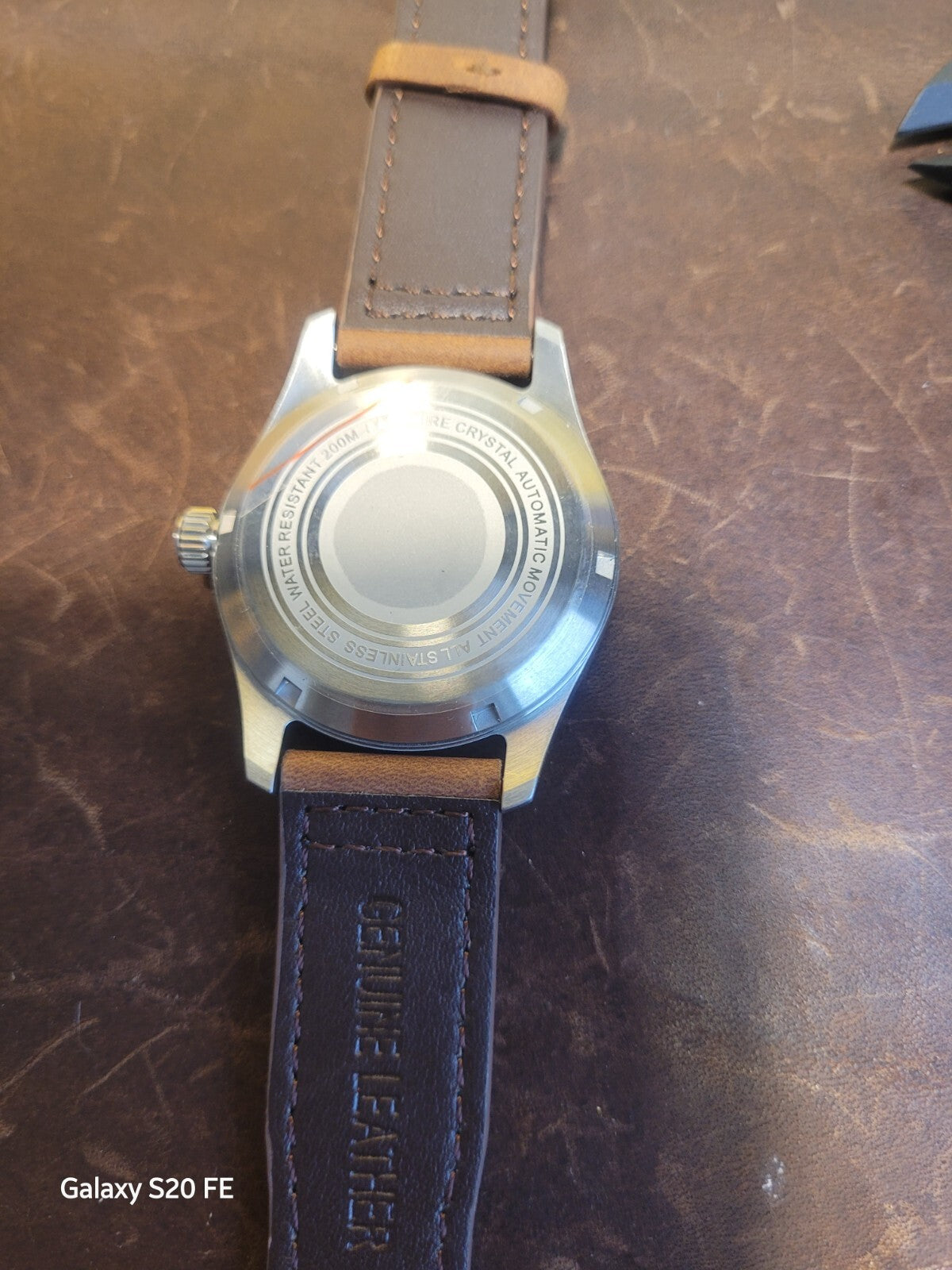 Automatic GMT Dual Time Watch Sapphire Steel Case Leather Strap Date 200m10