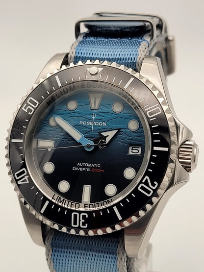 New POSEIDON Blue 'Sea Dweller' Divers Watch 20ATM WR SEIKO TMI NH35 Auto. Movt0
