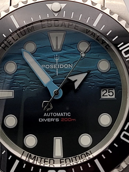 Mens POSEIDON Blue 'Sea Dweller' Divers Watch 20ATM WR SEIKO TMI NH35 Auto. Movt4