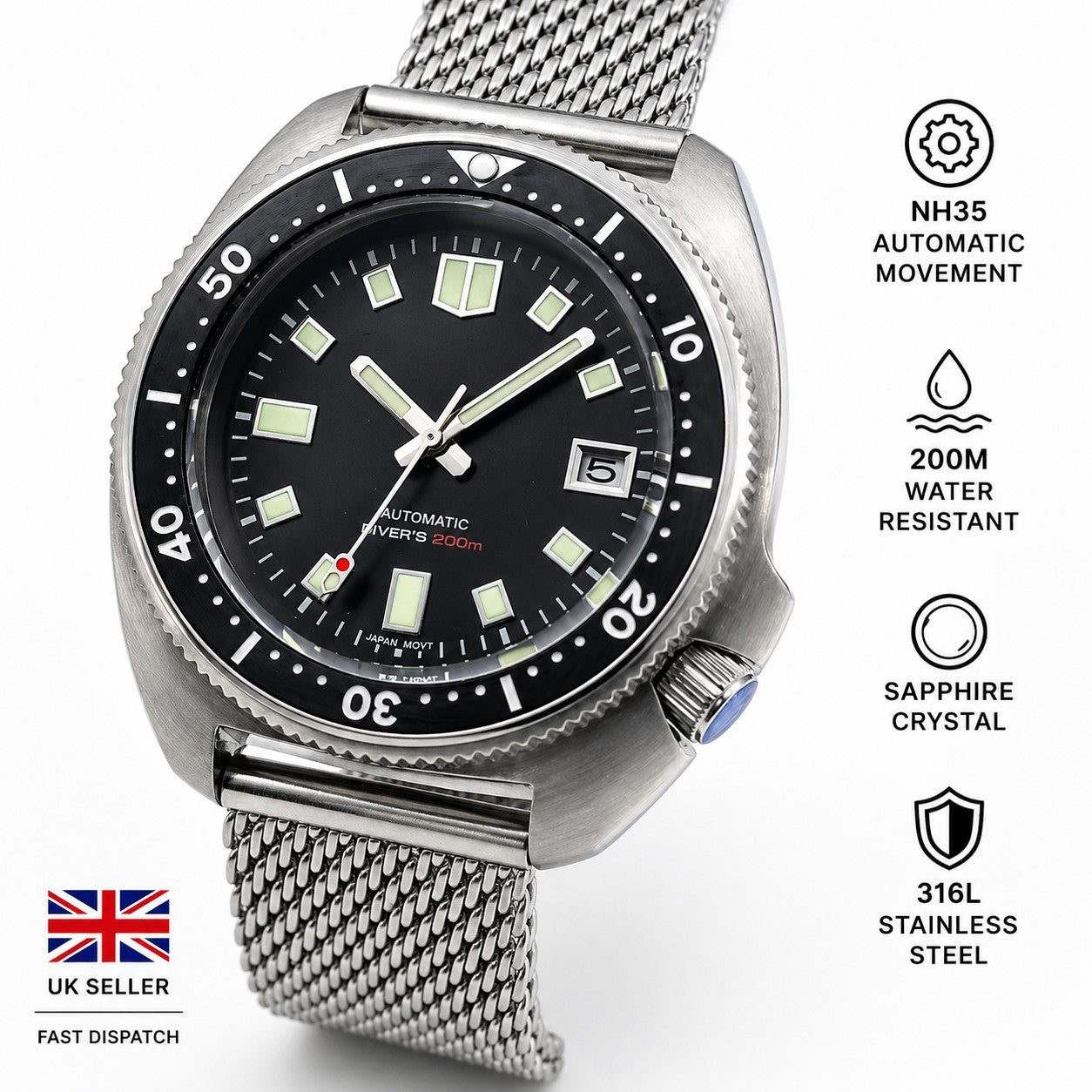 New Custom Automatic 'Willard' Turtle Black Divers Watch Japan NH35 SEIKO TMI0