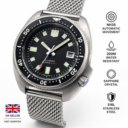 New Custom Automatic 'Willard' Turtle Black Divers Watch Japan NH35 SEIKO TMI0