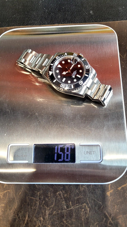 Automatic Mens Watch Black Dial Steel Bracelet Luminous Date 100m Diver20