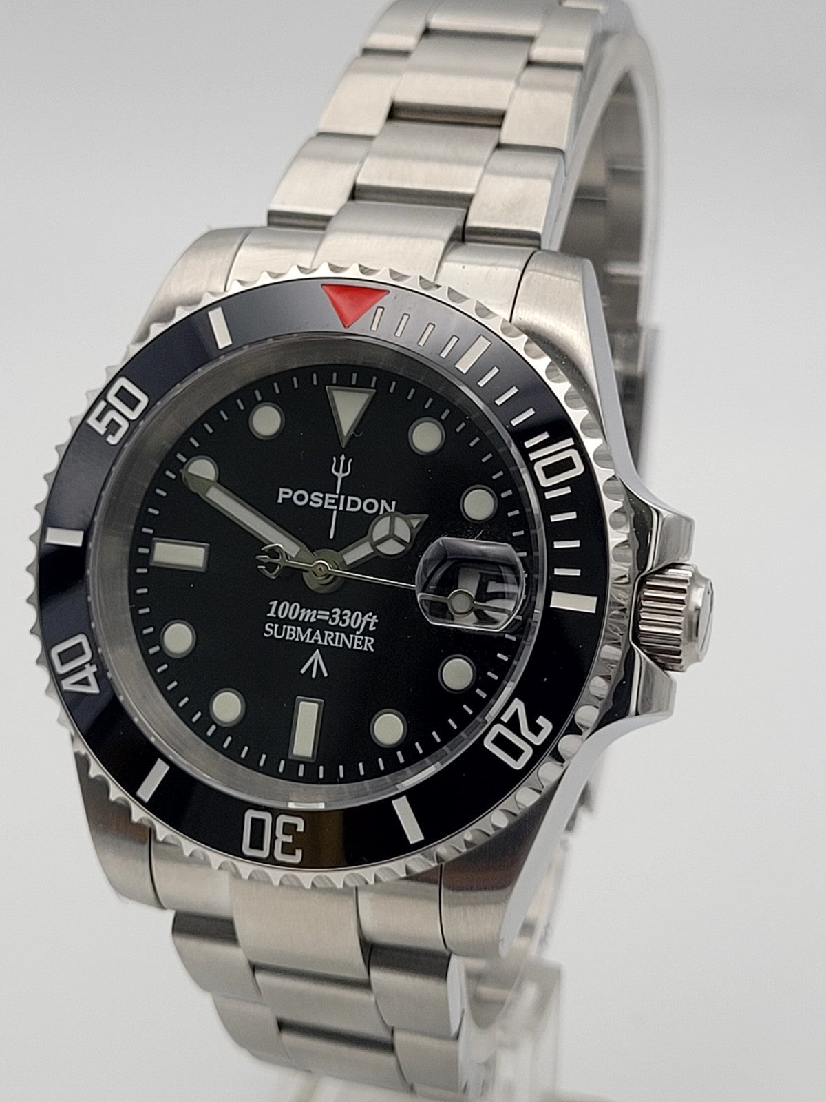 Poseidon Automatic Dive Watch Steel Bracelet Black Dial Date 100m Classic Style2