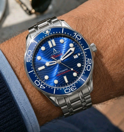 Lambda Maris Luxury Heritage Ocean Automatic Diver Sapphire Blue Dial Watch 100m0