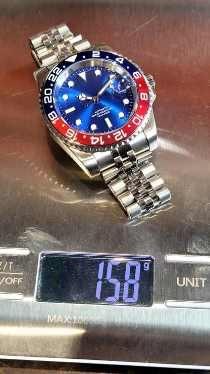 New Automatic Divers Watch Red Blue Bezel Sapphire Ceramic Date Steel UK Seller 18