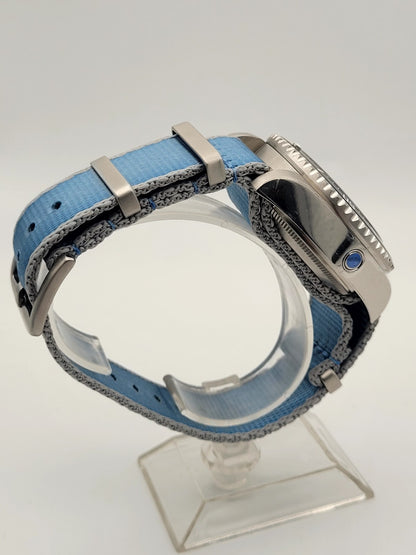 Automatic Diver Watch 200m Poseidon Sapphire Blue Dial Steel Military Strap UK11