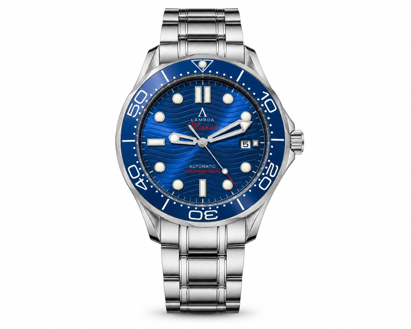 Mens Luxury Automatic Diver Sapphire Blue Wave Lambda Maris Watch 100m UK Seller0