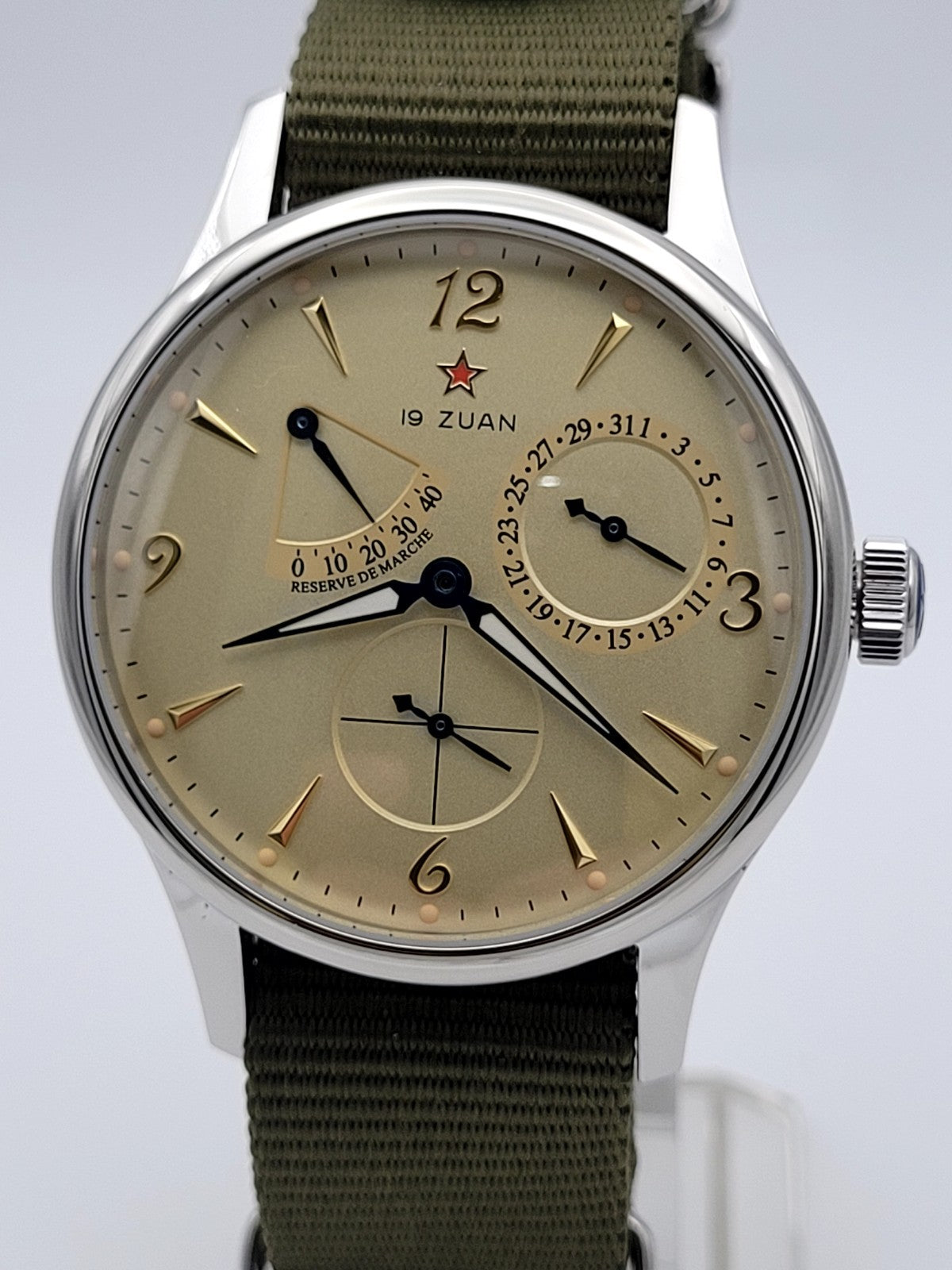Automatic Pilot Watch 1963 Power Reserve Date Sapphire Military Strap Style4