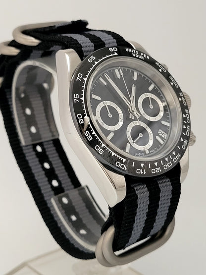 New Panda Divers Watch Chronograph Black VK63 SEIKO TMI Quartz Movement 50m5