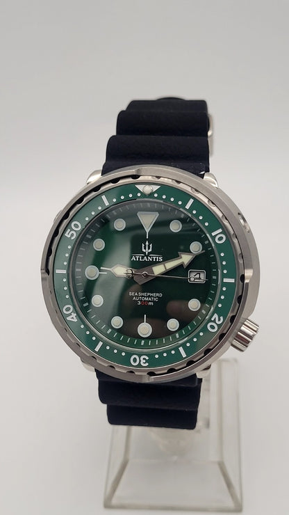 Atlantis Sea Shepherd Tuna Can Automatic Diver Watch 300m Green Dial NH35 Movt2