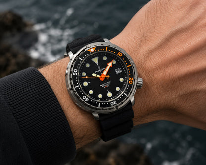 Tough 300m Automatic Dive Watch NH35 Sapphire Steel Black Orange Diver Poseidon0