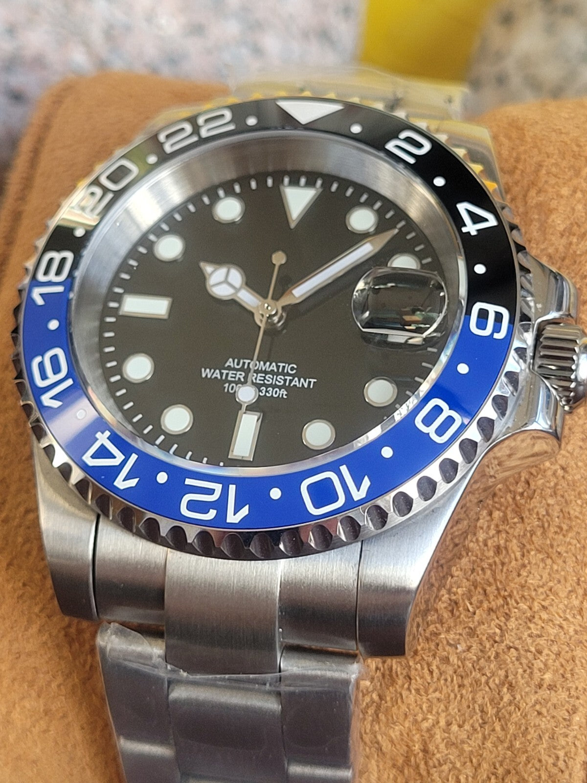 Mens 40mm Custom Black Blue  Watch Seiko TMI NH35 Automatic Divers 100m BATMAN20