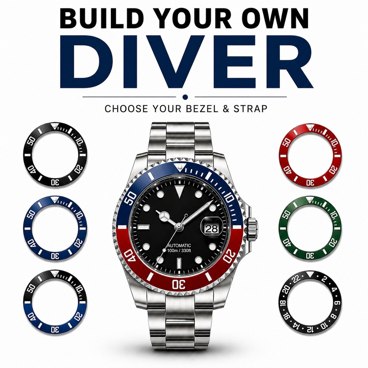 Custom Automatic Divers Watch BUILD YOUR OWN Choice Sapphire Crystal 100m UK 0
