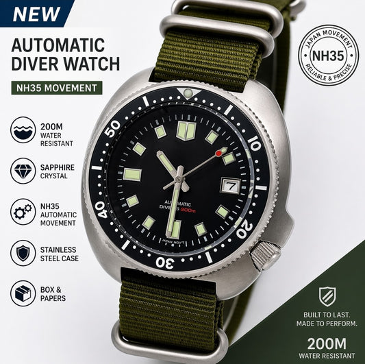 New Automatic 'Willard' Divers Watch NH35 (SEIKO TMI) Japan 20ATM Sapphire 0