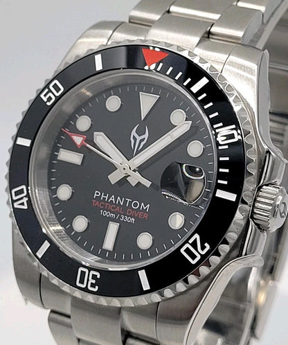 PHANTOM Tactical Diver Automatic Watch NH35 Sapphire Ceramic Black Diver 10ATM0