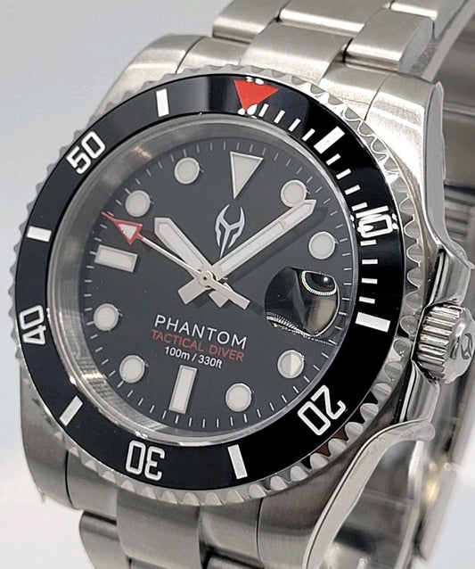 PHANTOM Tactical Diver Automatic Watch NH35 Sapphire Ceramic Black Diver 10ATM0