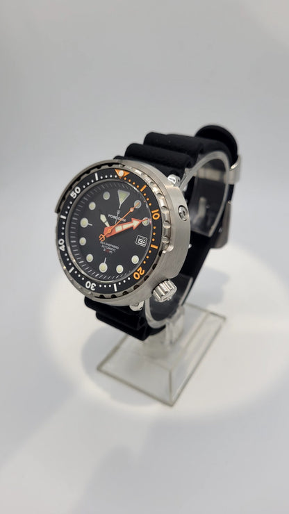 POSEIDON Automatic Dive Watch 300M NH35 Sapphire Steel Black Orange Diver6