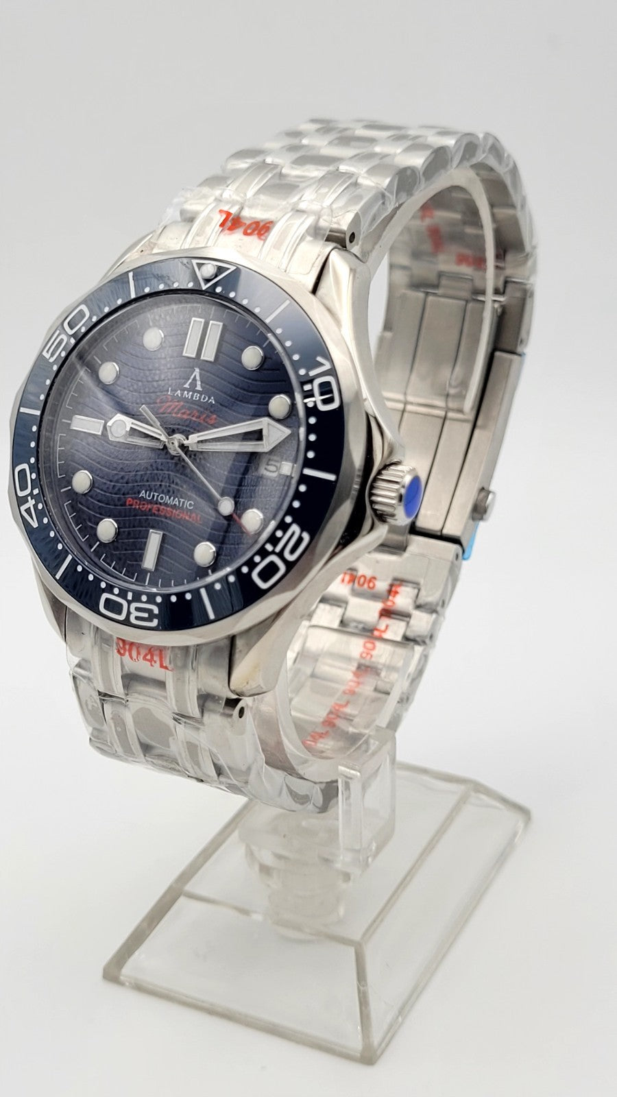 Mens Luxury Automatic Diver Sapphire Blue Wave Lambda Maris Watch 100m UK Seller8