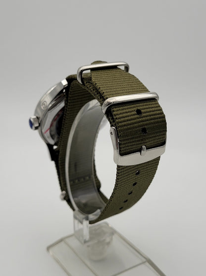 Automatic Pilot Watch 1963 Power Reserve Date Sapphire Military Strap Style8