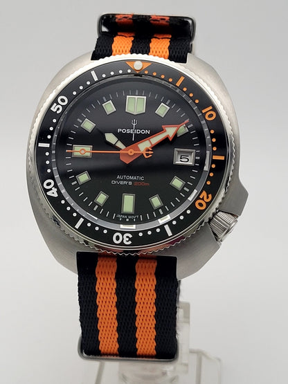 Poseidon Automatic Turtle Black Divers Watch NH35 (SEIKO TMI) Movt 200m2