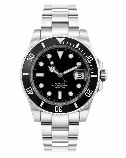 Automatic Mens Watch Black Dial Steel Bracelet Luminous Date 100m Diver2