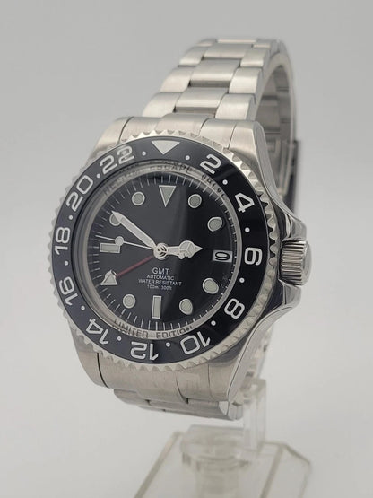 Men's Custom 43mm Black Divers Watch NH34 Seiko TMI Automatic Movt 100m GMT .0