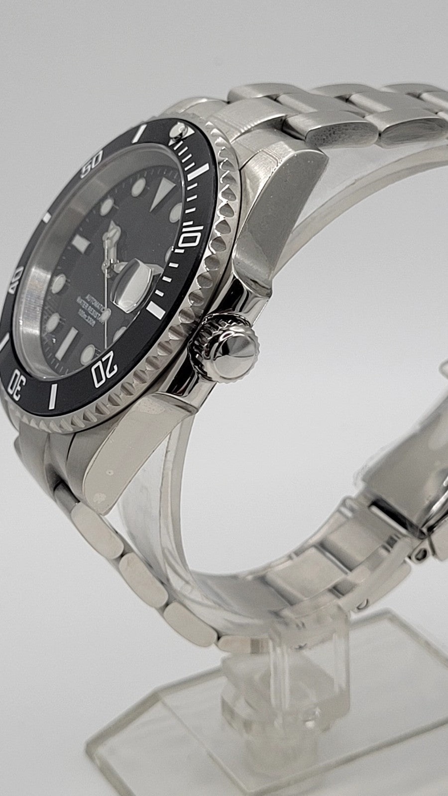 Automatic Mens Watch Black Dial Steel Bracelet Luminous Date 100m Diver11