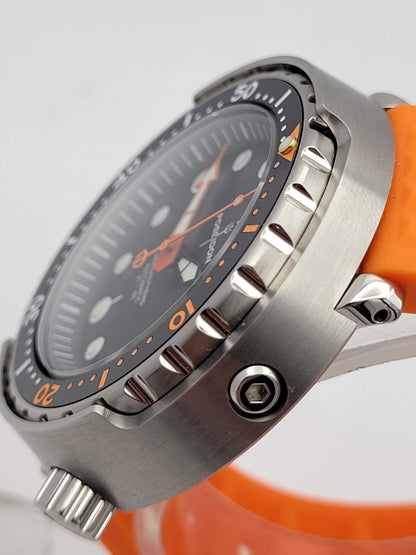 Chunky POSEIDON NH35 Orange Automatic Black Tuna Divers Watch 300M WR SEIKO TMI3