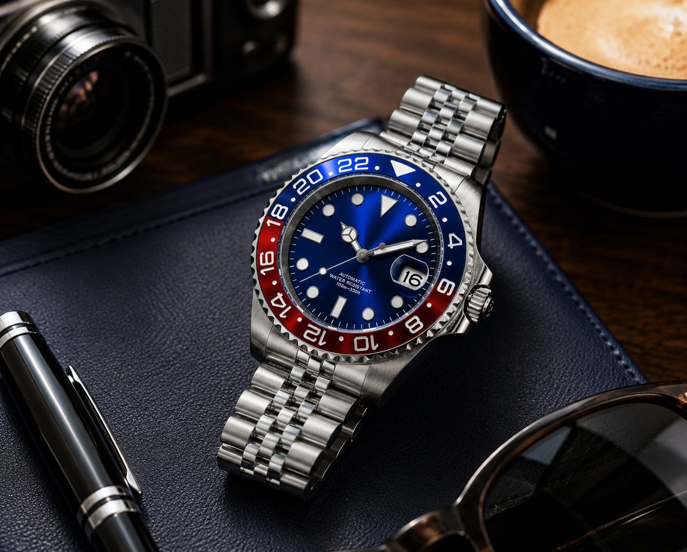 Automatic Dive Watch 40mm Pepsi Bezel Sapphire Date Steel UK Seller 3