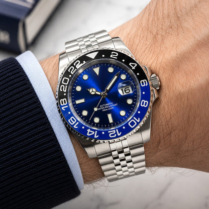 New Automatic Divers Watch Black Blue Bezel Sapphire Ceramic Steel UK Seller 0