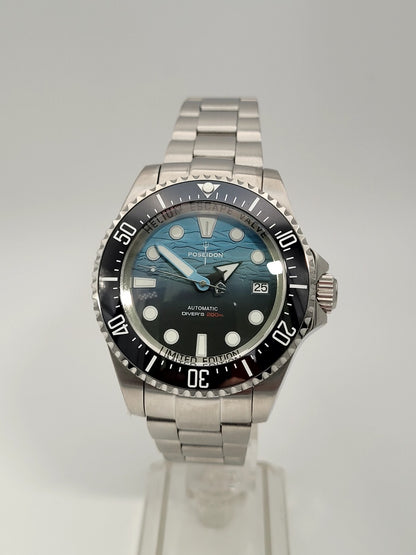 Mens POSEIDON Blue 'Sea Dweller' Divers Watch 20ATM WR SEIKO TMI NH35 Auto. Movt1