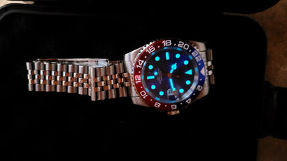New Automatic Divers Watch Red Blue Bezel Sapphire Ceramic Date Steel UK Seller 15