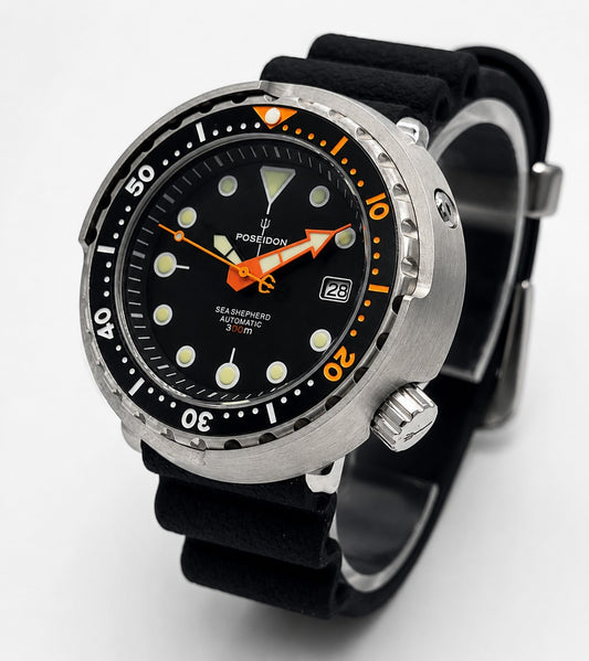 Tough 300m Automatic Dive Watch NH35 Sapphire Steel Black Orange Diver Poseidon1