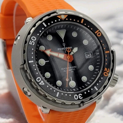 POSEIDON NH35 Automatic Orange Black 'Tuna' Divers Watch 300M WR SEIKO TMI2