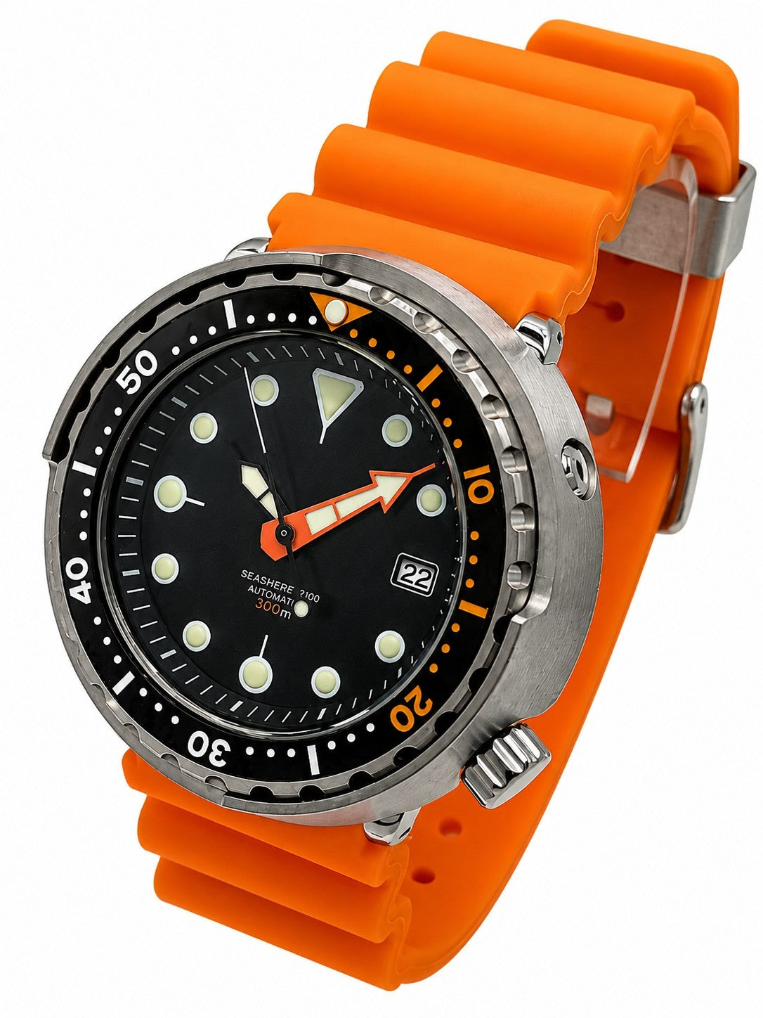 Automatic Tuna Diver Watch Orange Rubber Sapphire Crystal 300M Ceramic3