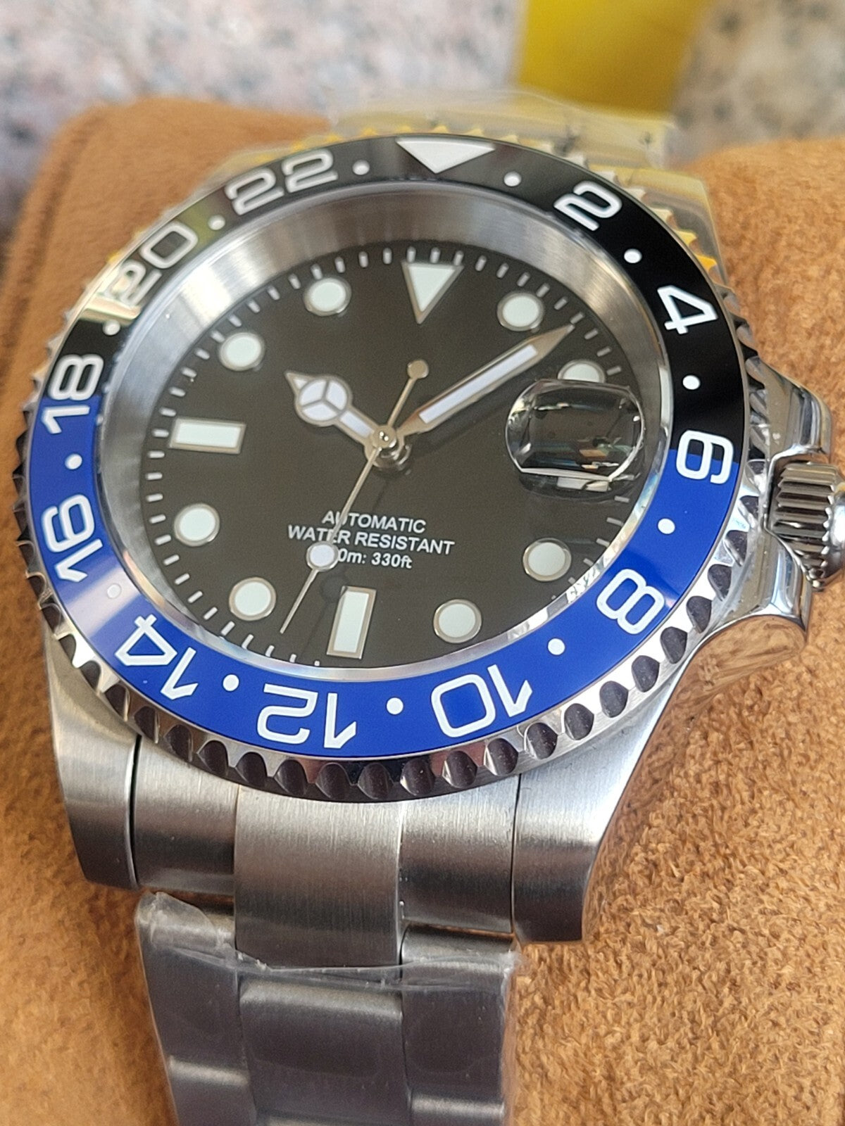 Mens 40mm Custom Black Blue  Watch Seiko TMI NH35 Automatic Divers 100m BATMAN0